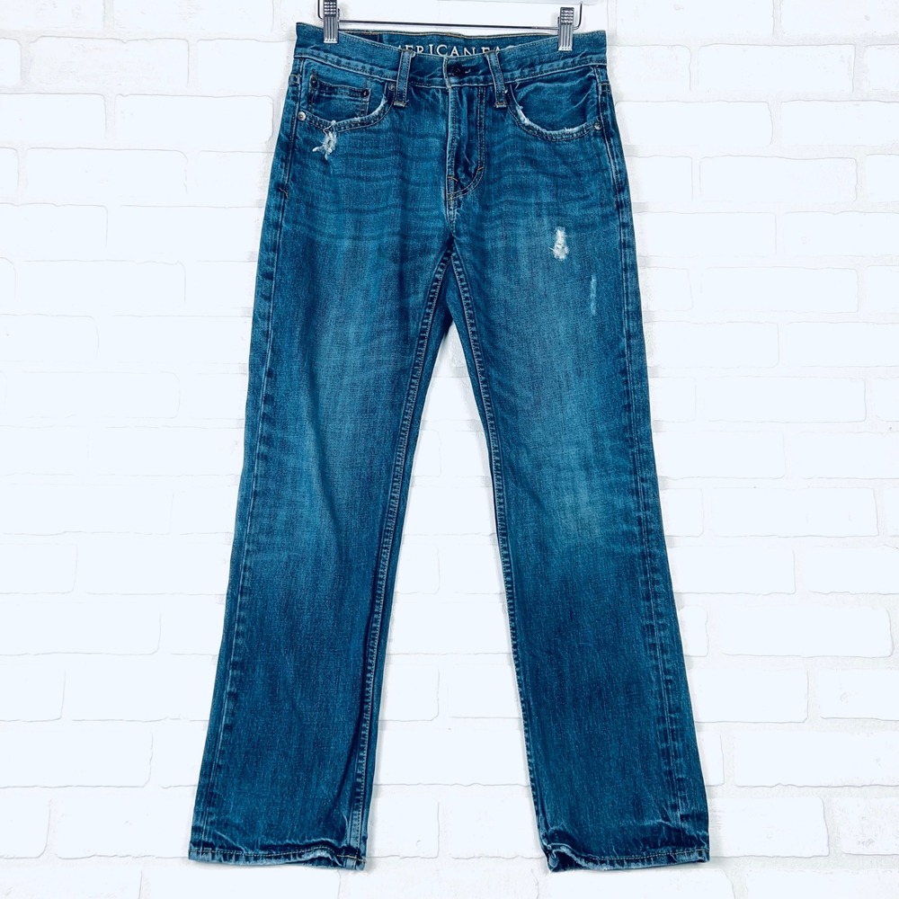 American Eagle Mens Slim Straight‎ Jeans Distressed Denim Size 28x30